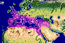 
[A map of the Old World showing the Roman Empire in purple]
			