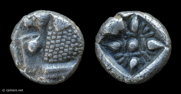 [Image: Ancient silver twelfth-stater coin of Miletus in Asia Minor.]