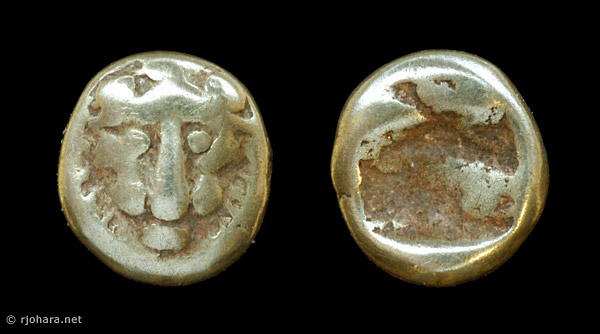 [Image: Electrum lion coin of ancient Miletus.]