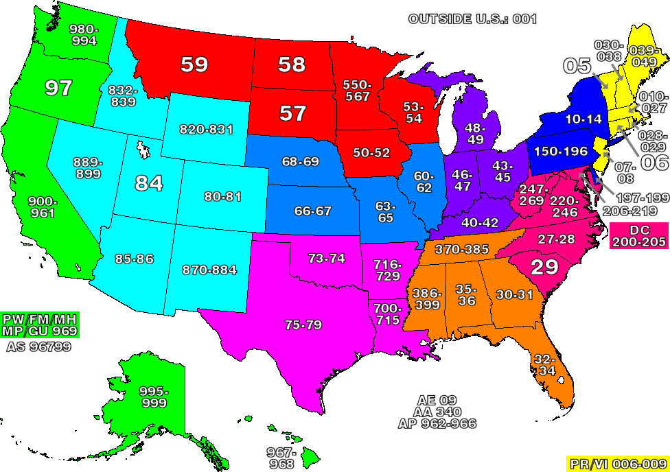 ZIP code map of the United States