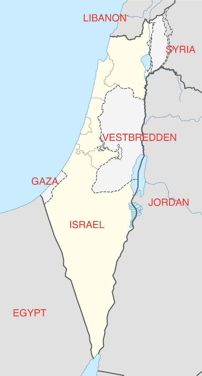 Kart over Israel og de okkuperte omrpdene.