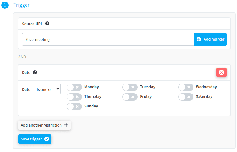 Date trigger, configured to execute a traffic rule only during weekends