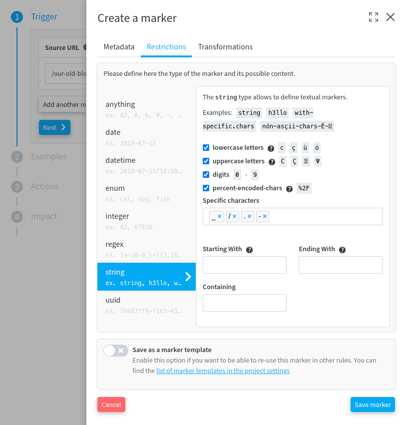 Marker restrictions tab