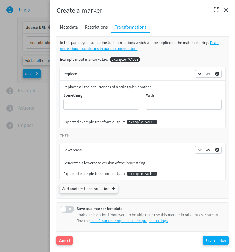 Marker transformations tab