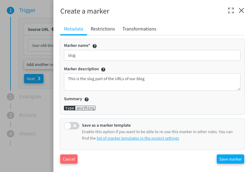 Marker metadata tab