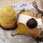 不二家レストラン - ③Wクリームモンブラン　398円◎
            ④まるごと苺のマロンケーキ　417円○