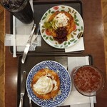 サンマルクカフェ - 空撮！（嘘☆）↑カミさんチョイスーアイスコーヒーＬとデニブラン和風あずき、↓オヤジのチョイスーアイスティーＬとデニブランキャラメルナッツ