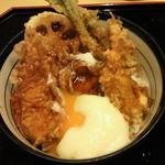 Ten-don Tenya Shimosa Nakayama Ten - 鶏天丼～黒酢ソースのアップです。(2015年4月)半熟玉子が美味しそうです！
