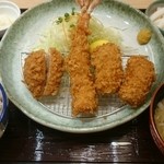 かつ敏 - ヒレカツ・エビフライ・ミルフィーユかつ(生姜・ネギ)