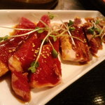 登龍門 - 牛モツ等3種　がサービスだった、いいのかしら…