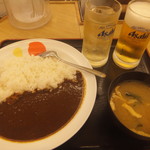 Matsuya Toshimaen Ten - オリジナルカレー＆ビール小ジョッキ＆ハイボール小ジョッキ合わせて630円(2016.7.28)