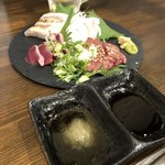 Nanryu Warabi Shokudo - 朝引き地鶏造盛合せ どれも臭みなく美味い これ一人前680円は安い