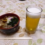 Honzawa Onsen - 2日目昼食（きのこそばと生ビール）