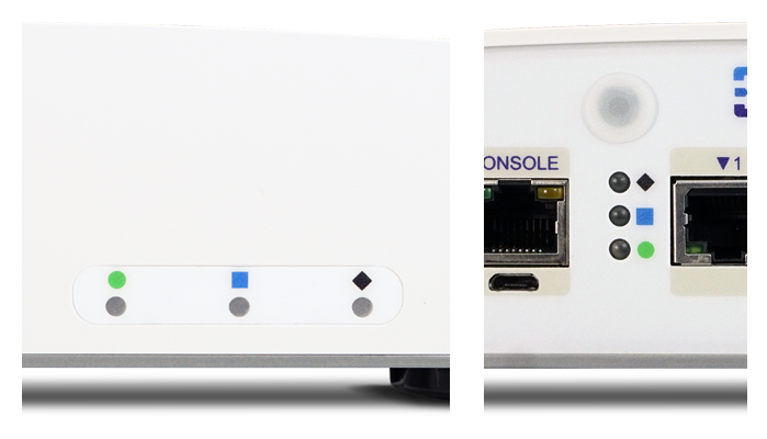 Status LEDs on the front and rear of the Netgate 4200 Firewall Appliance